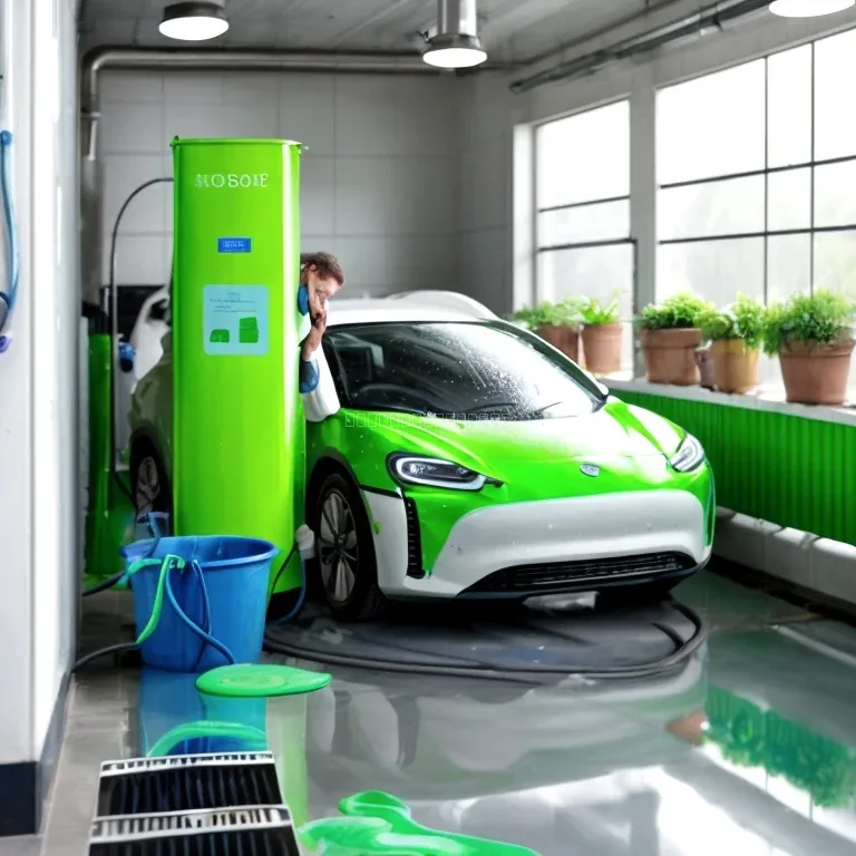 Detalle ecológico de un automóvil en proceso de lavado profesional